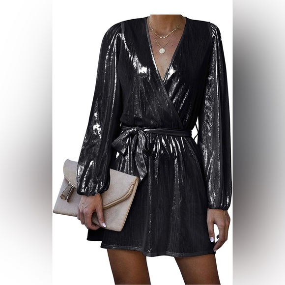 YOINS black mini wrap dress - Picture 1 of 5